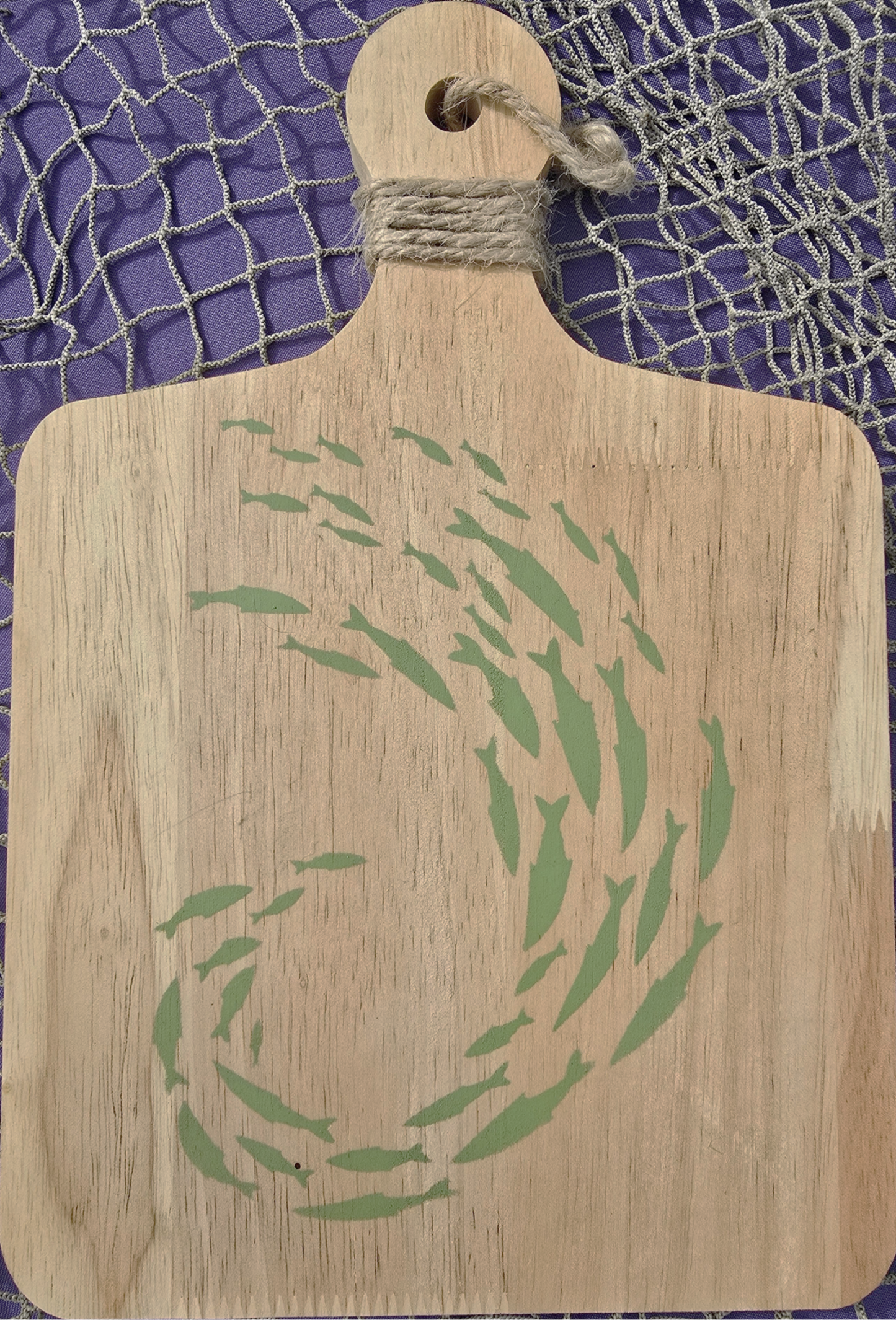 School Green Fish Handcrafted Wood Cutting Board (Decor Only)