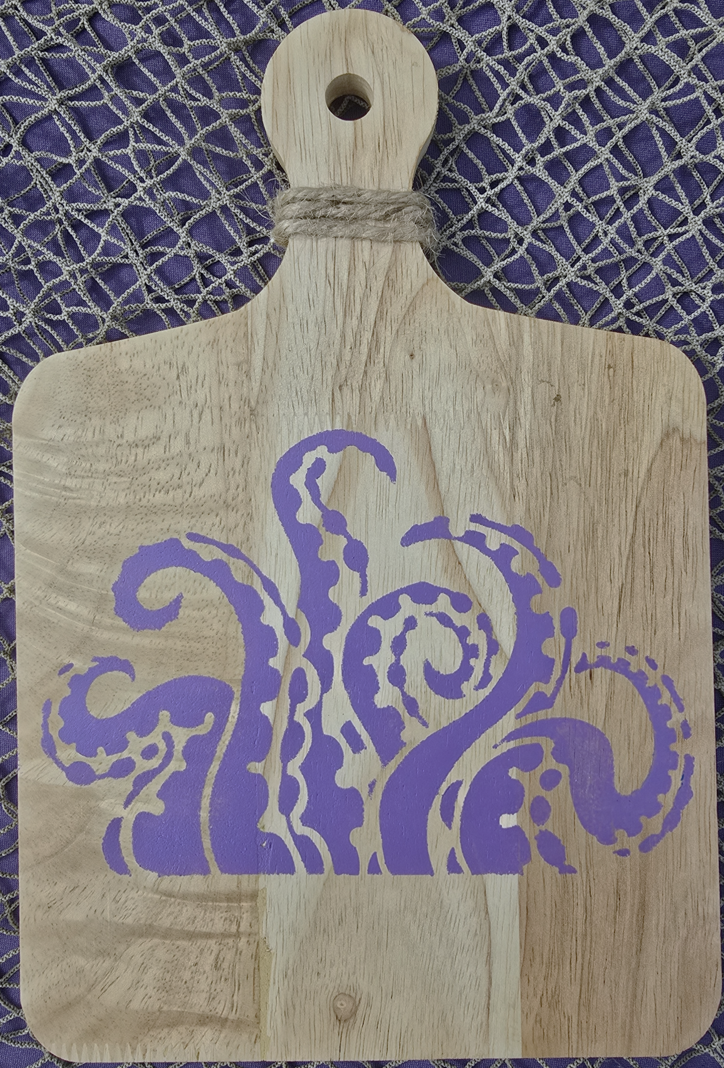 Purple Octopus Pieces Handcrafted Wood Cutting Board (Decor Only)