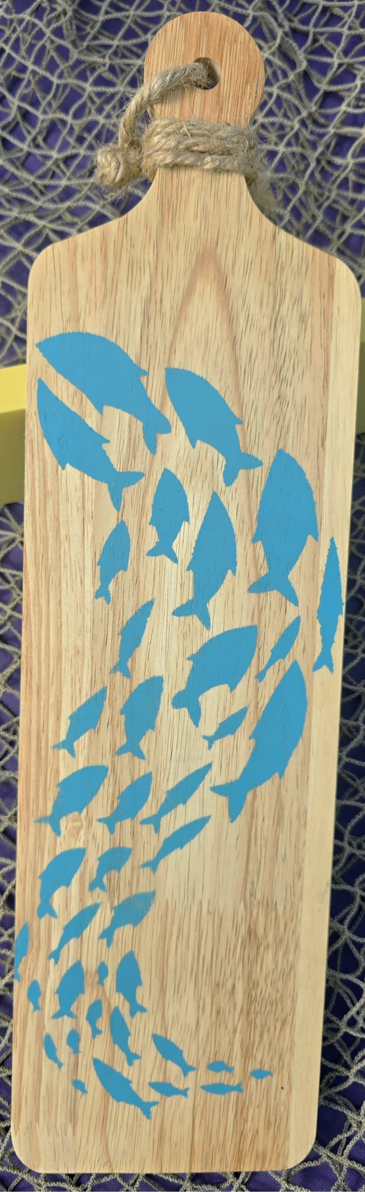 School Blue Fish Handcrafted Wood Cutting Board (Decor Only)