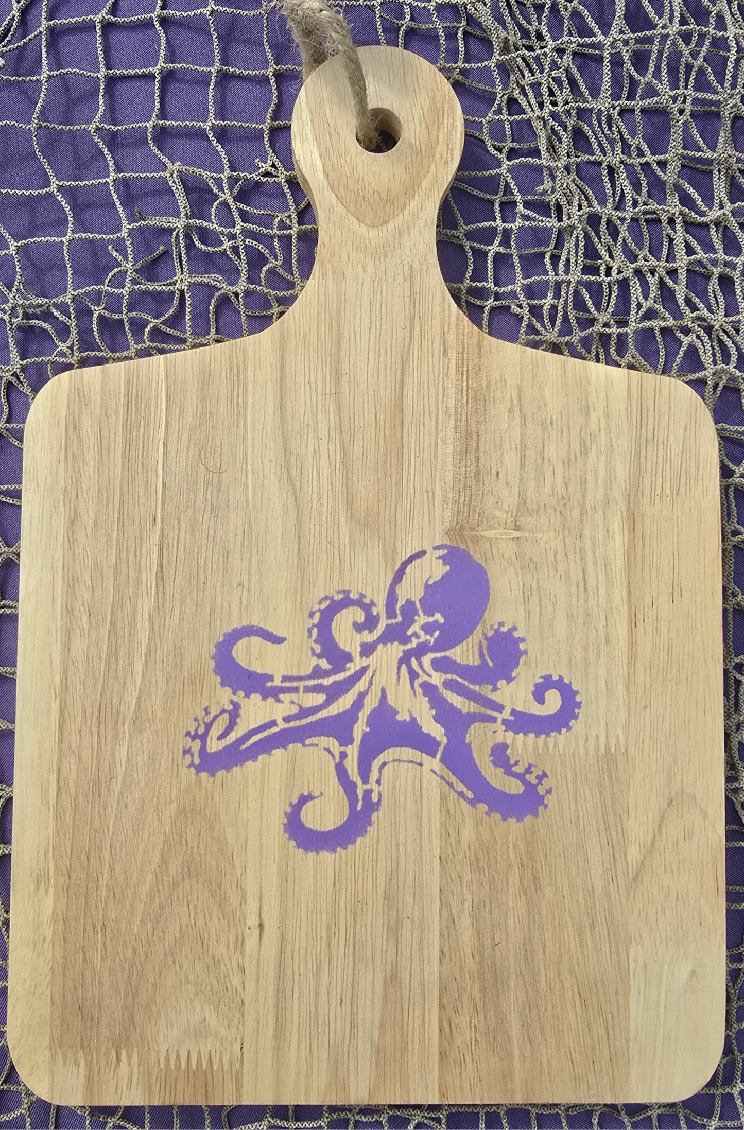 Purple Octopus Handcrafted Wood Cutting Board