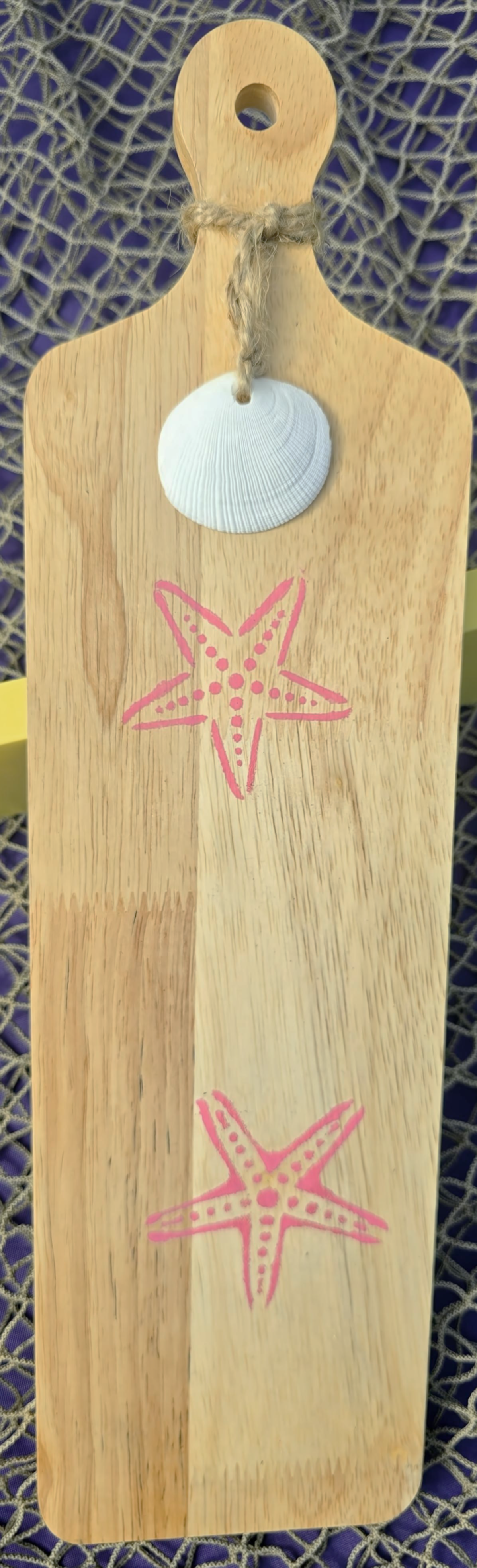 Pink Starfish Handcrafted Wood Cutting Board