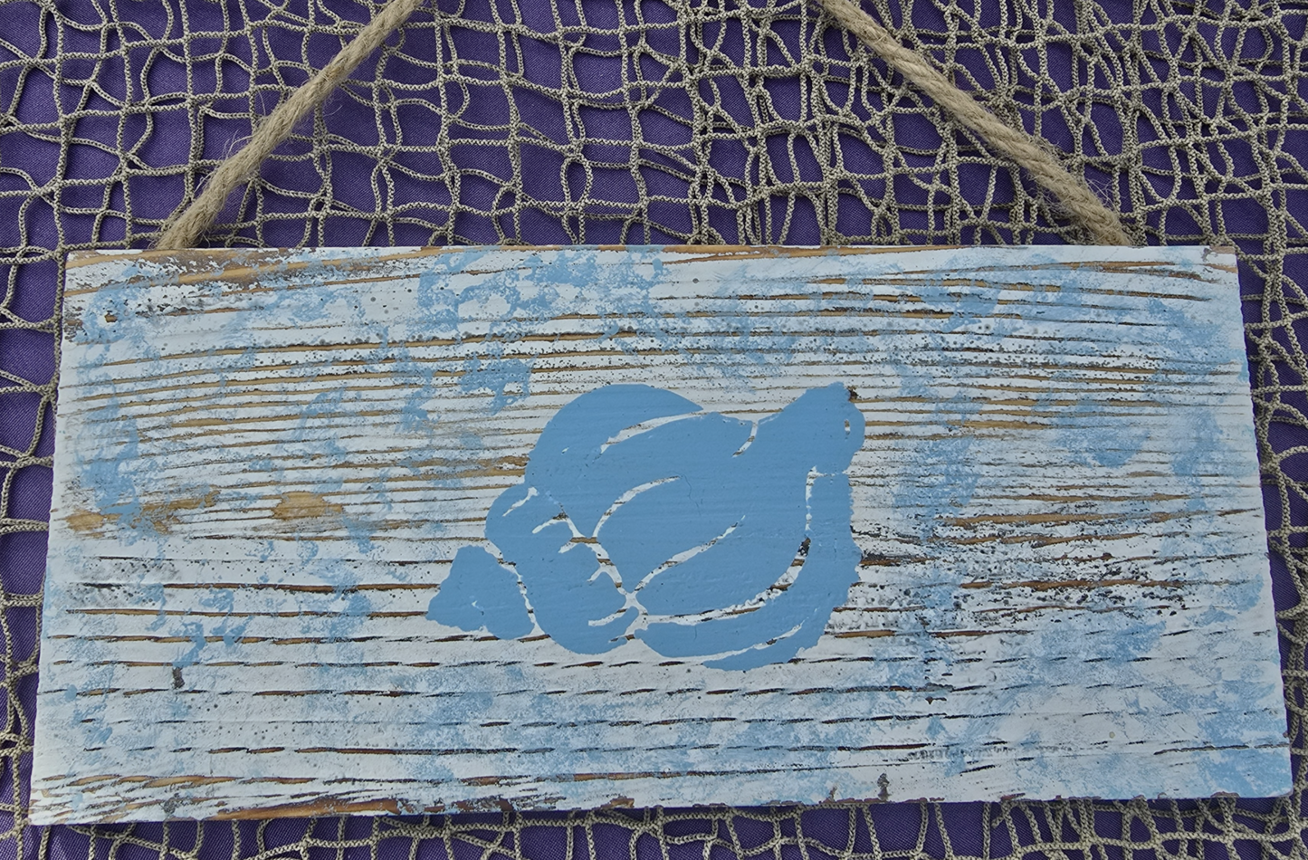 Blue Seashell Hanging Wood Sign