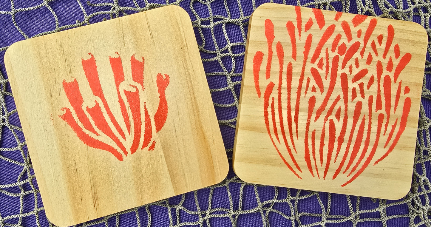 Set of 2 Red Hand Designed Square Drink Coasters