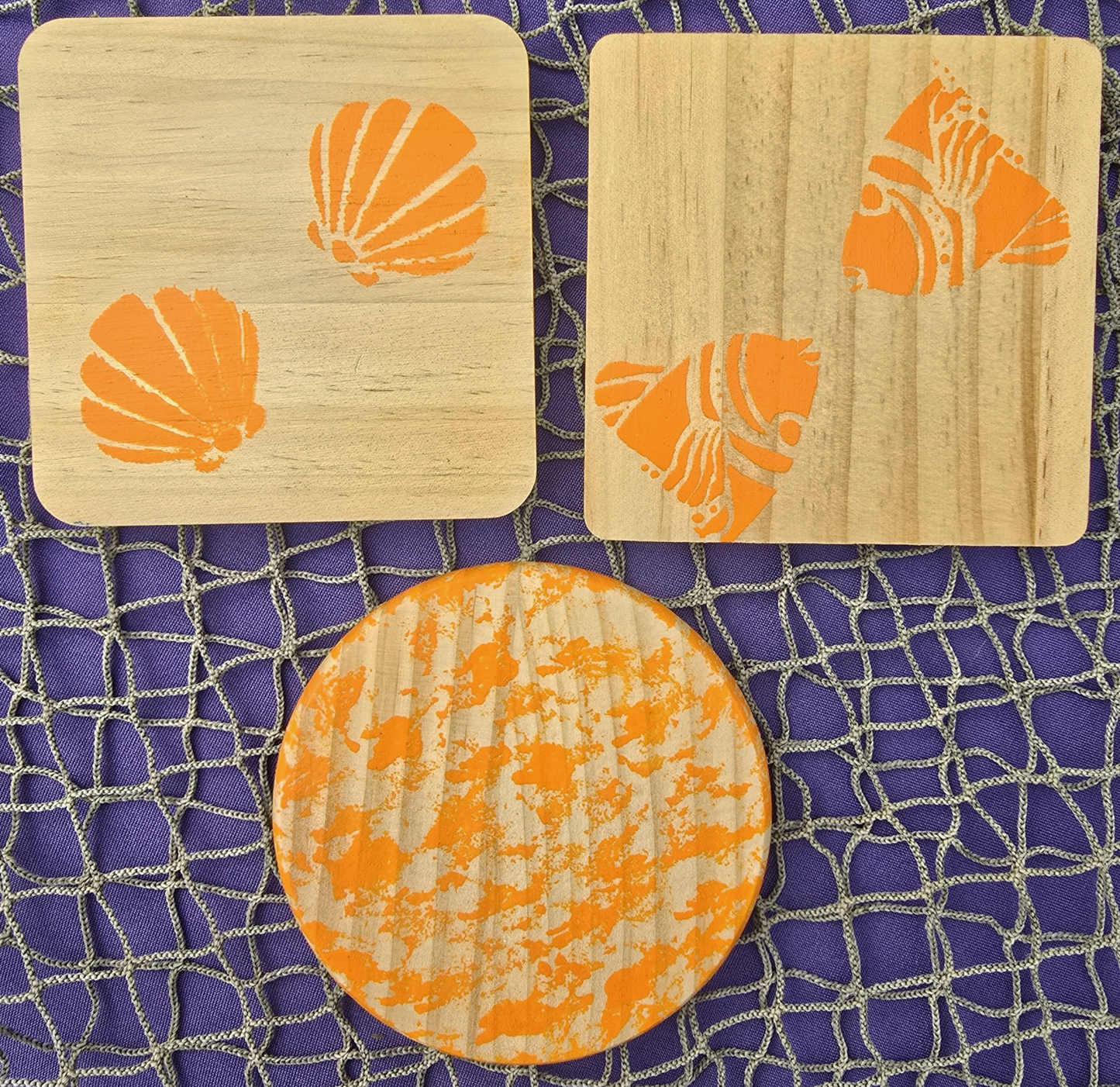 Set of 3 Orange Hand Designed Multi Style Drink Coasters