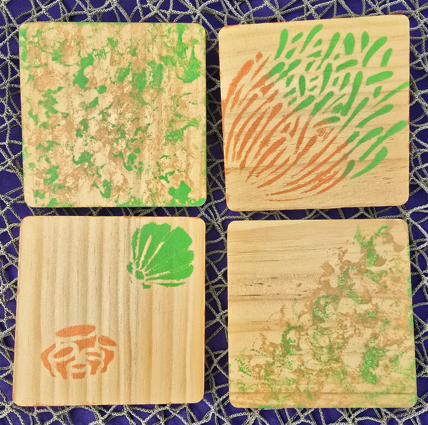 Set of 4 Brown & Green Hand Designed Square Drink Coasters