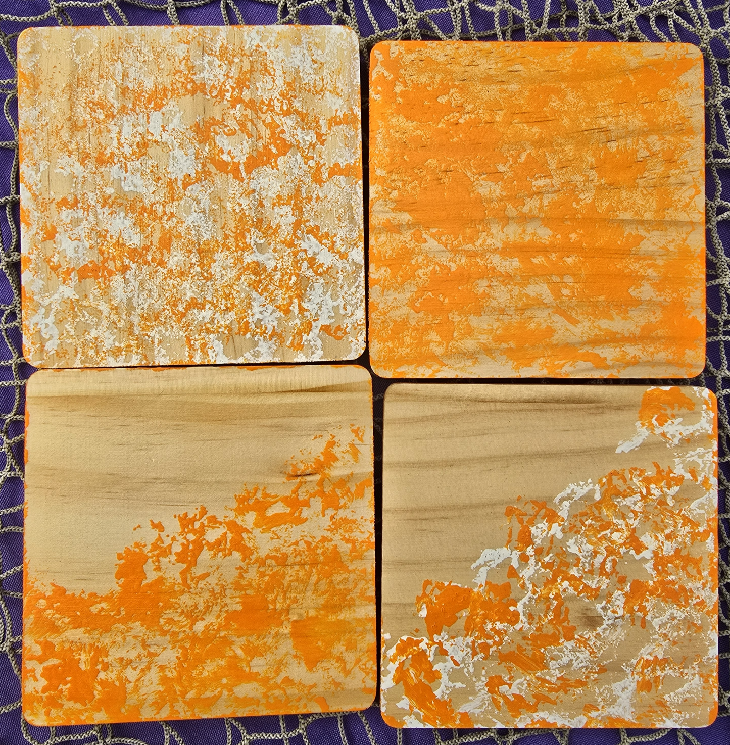 Set of 4 Orange Hand Designed Square Drink Coasters