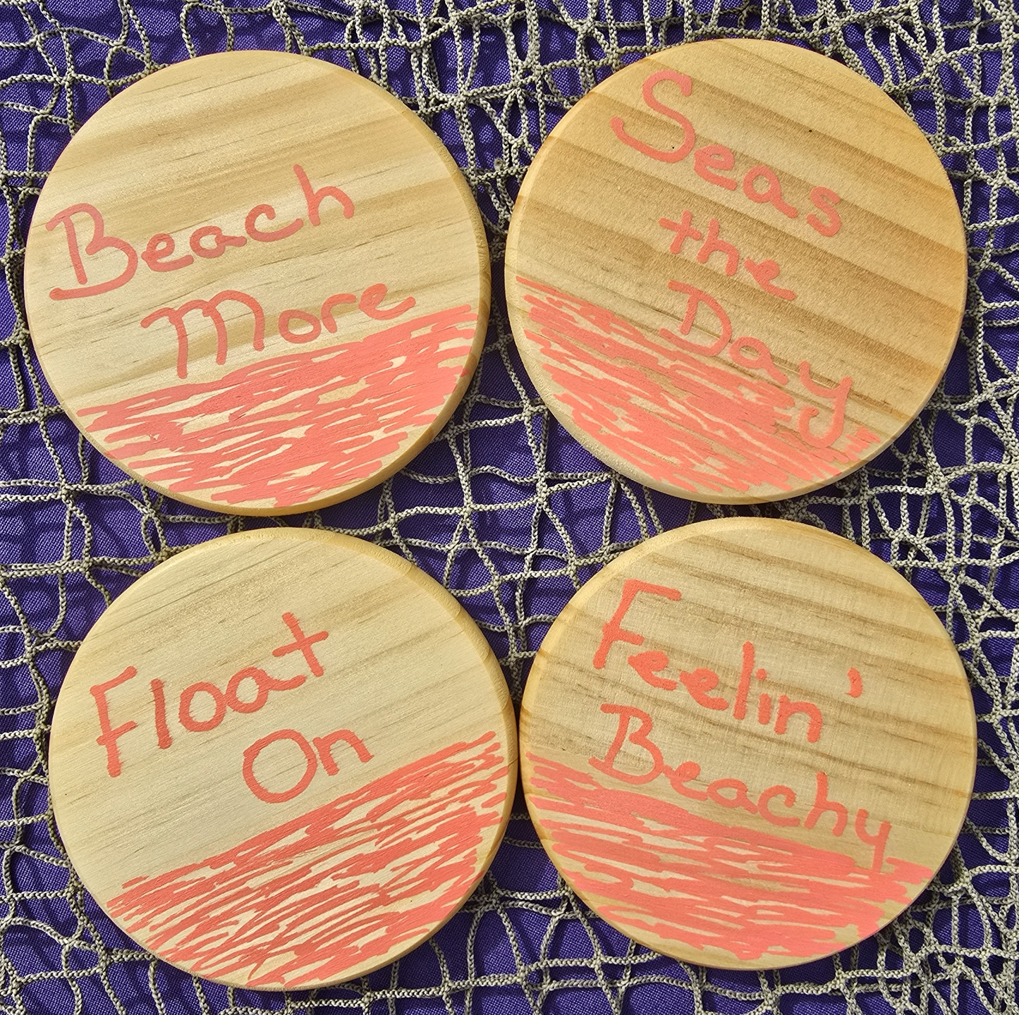 Coral Set of 4 Handcrafted Round Drink Coasters