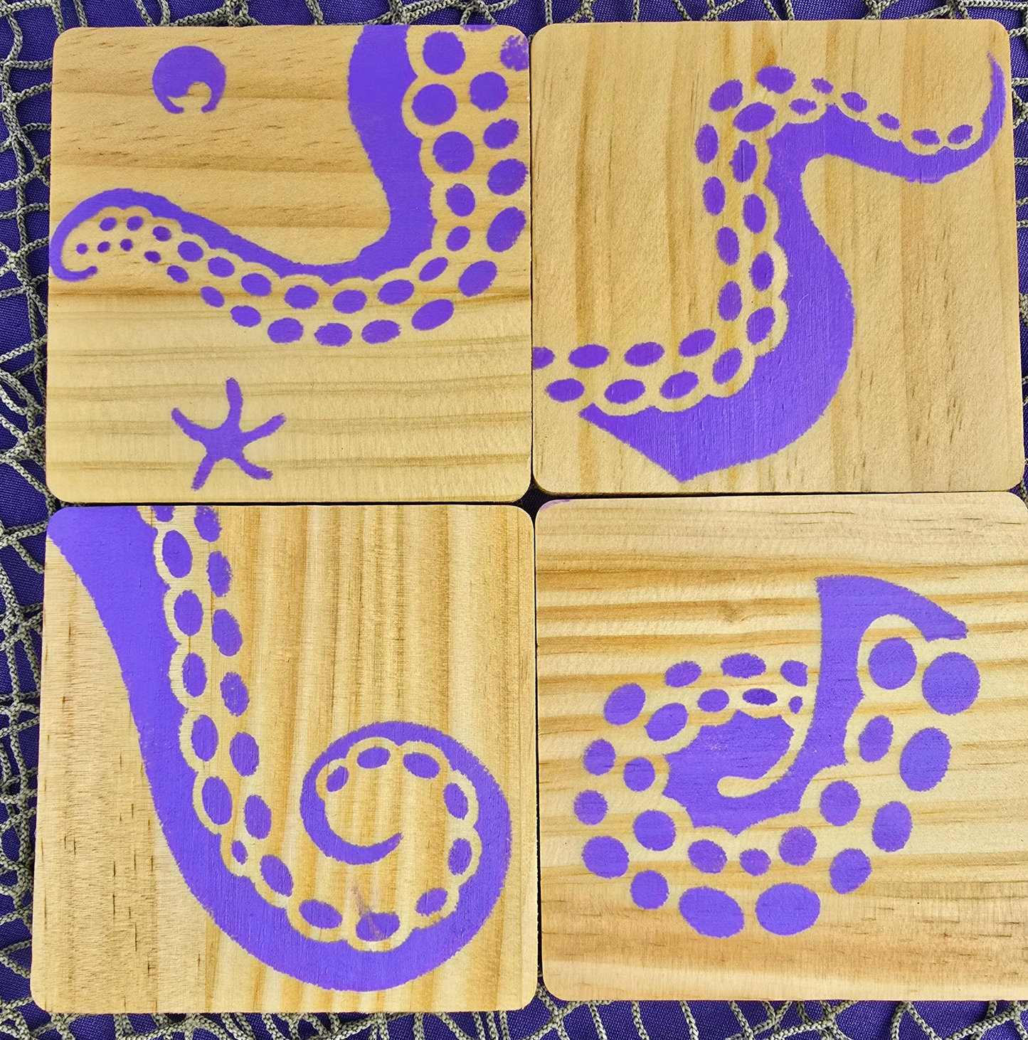 Set of 4 Purple Hand Designed Square Drink Coasters