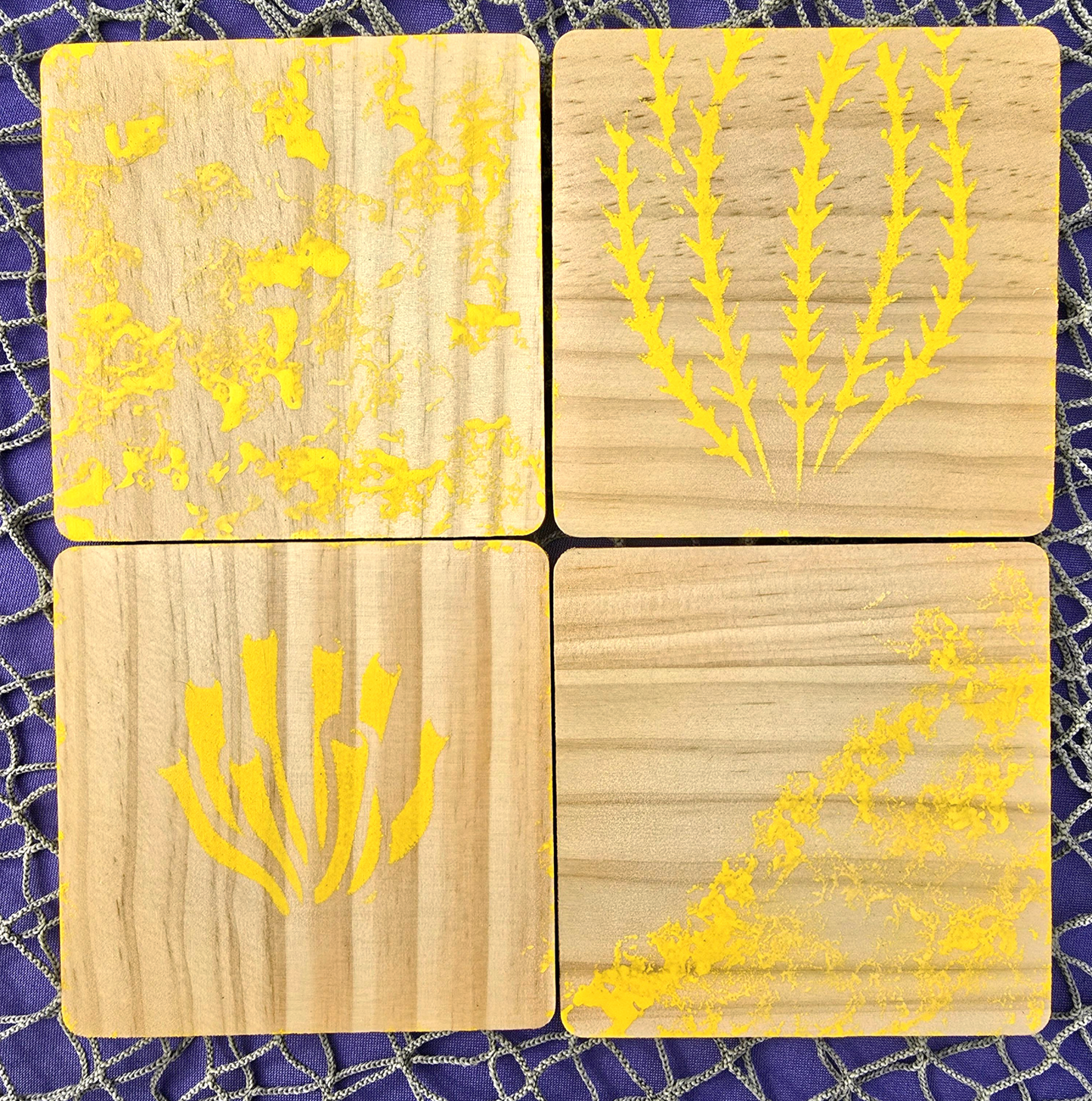 Set of 4 Yellow Hand Designed Square Drink Coasters
