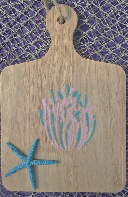 Blue & Pink Coral Handcrafted Wood Cutting Board (Decor Only)