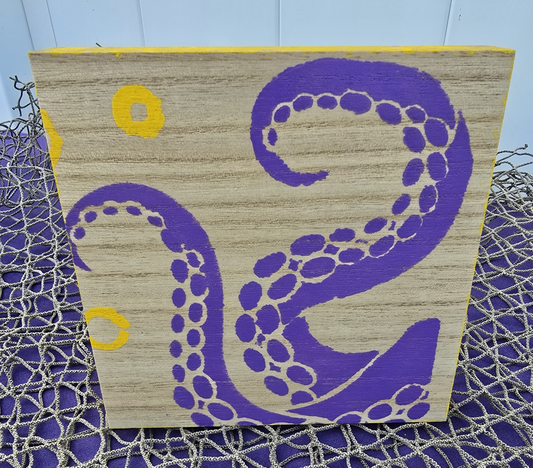 BLOWOUT... Square Purple & Yellow Octopus Block Signs